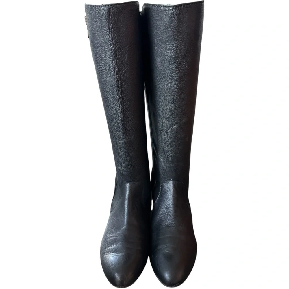 GIANNI BINI Soft Black Leather Knee High Flat Riding Boots Tall Zip Women's 7.5